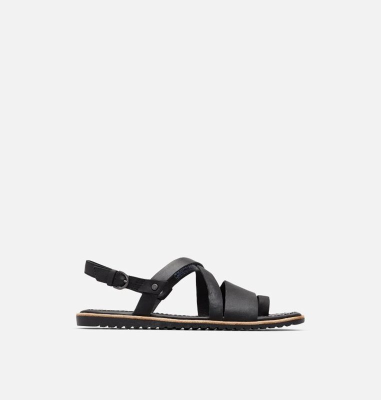 Sorel Ella™ Criss Cross Flat - Womens Sandals Black - 327516GYW